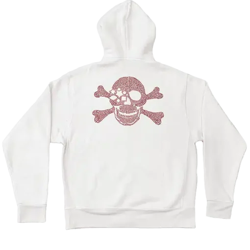 Skull & Crossbones Zip Up Logo Hoodie – White/Red