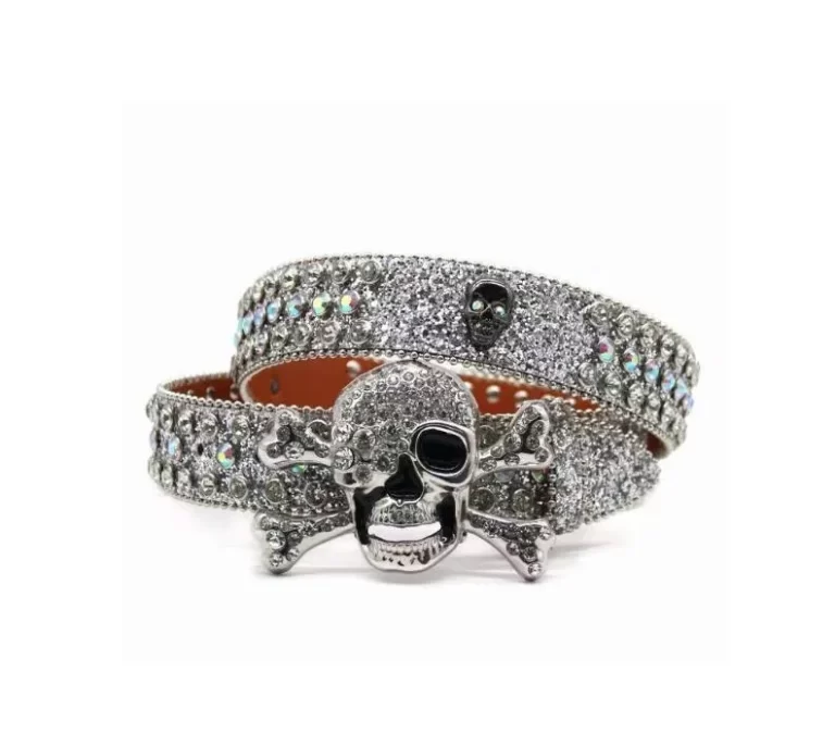 Silver Western Rhinestone Skull bb Belt