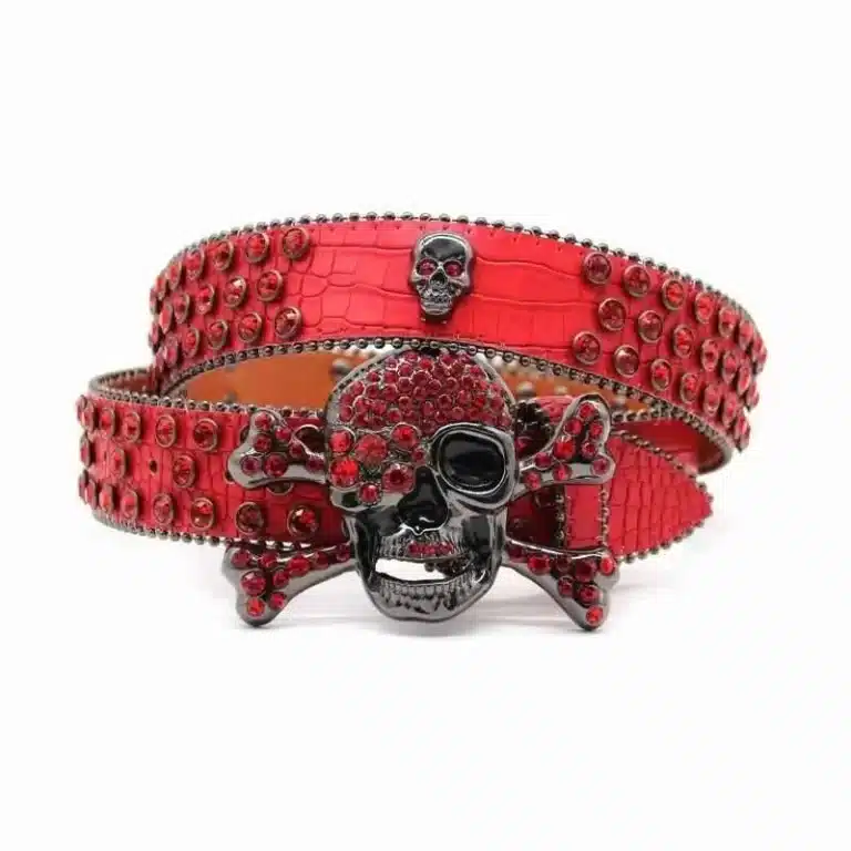 Red Western Rhinestone Skull bb Belt