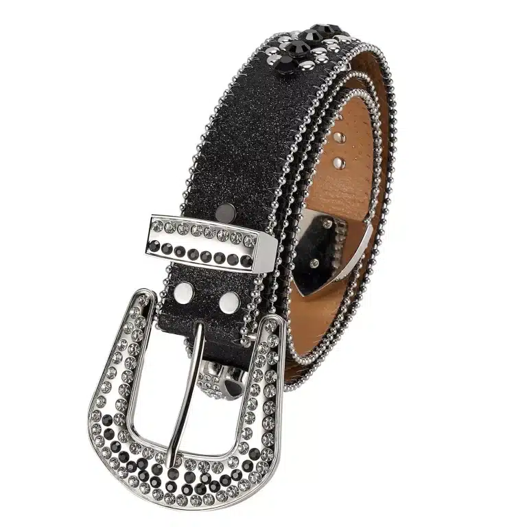 Clasic Silver and Black BB simon belt with stones