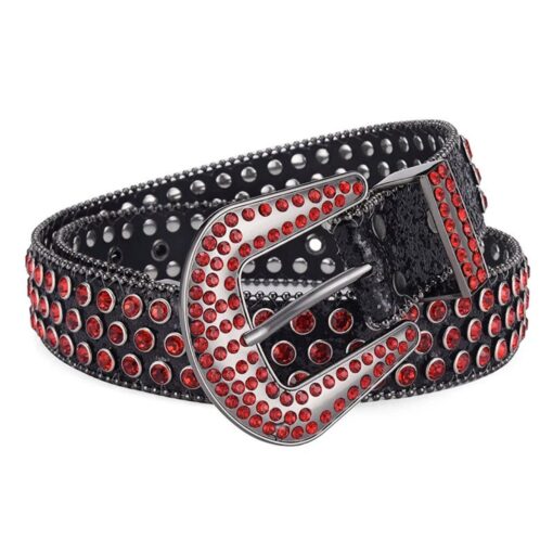 Western Rhinestone BB Belts for Women black and red